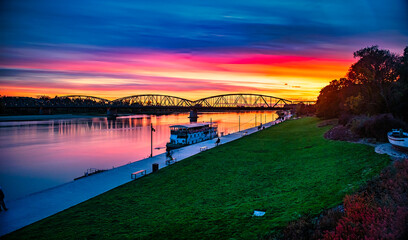 rzeka, woda, sundown, krajobraz, noc, krajobraz miasta © Krzysztof  Jaworski
