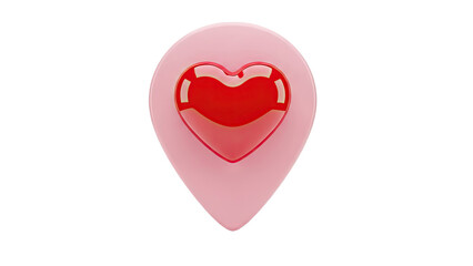 3D Pink Location Pin with Red Heart Icon