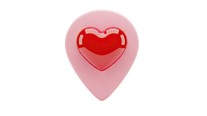 3D Pink Location Pin with Red Heart Icon