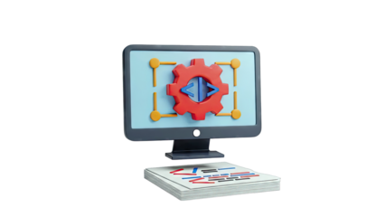 3D Render: Computer with Coding Gear and Documents