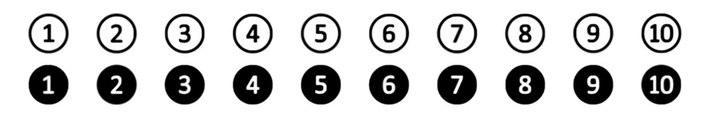 Numbered circles from one to ten numbers three