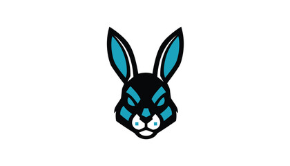 Fototapeta premium Angry Rabbit Face with Blue Eyes on White Background