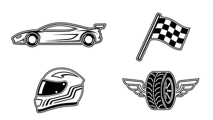 Motorsport Racing Speed Elements Black And White Icons Set