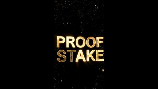 Golden Text Reveals Proof Stake on Black Backdrop With Shiny Particles