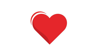 A red heart symbol on a white background viewed from the front