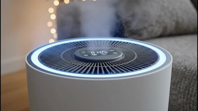 Air Purifier &mdash; Air purifier running with LED indicators, clean indoor air quality concept