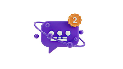 3D Purple Chat Bubble Icon with Notification Badge
