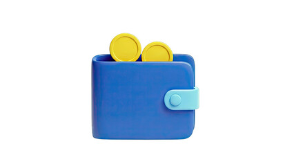3D Render of a Blue Wallet with Coins