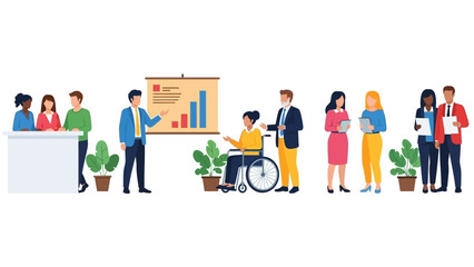 Diverse group of professionals attending a business presentation, showcasing inclusion and collaboration in the workplace