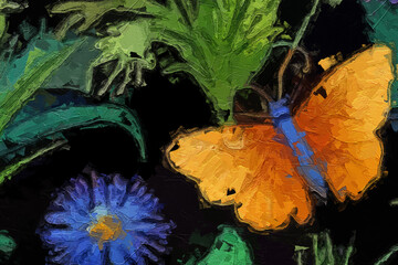 Fototapeta premium Various oil paintings, flowers, water patterns, butterflies, waterfalls, forests, lakes, mushrooms