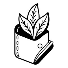 black and white pocketbook plant line art