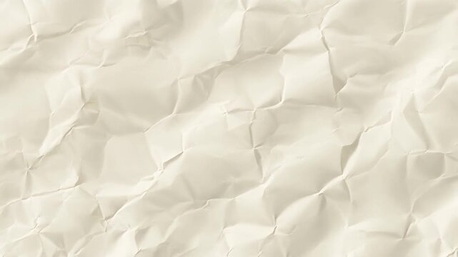 Abstract background of heavily crumpled light beige paper, showcasing a rich textured surface with numerous deep wrinkles and intricate folds, perfect for vintage or distressed design projects