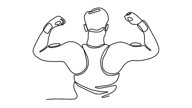 continuous line animation of man bodybuilder posed