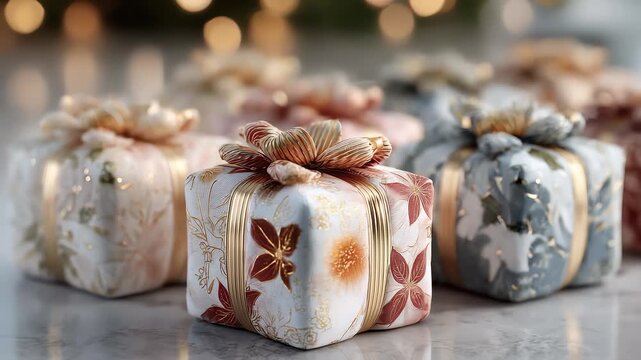 Exquisite Christmas Gift Boxes Stacked to Create a Festive Atmosphere