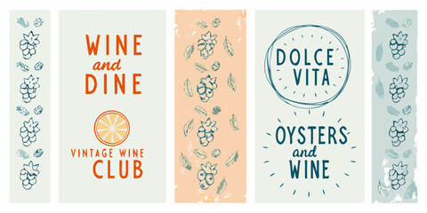 Vintage wine and dine themed banner set with citrus and oyster illustrations
