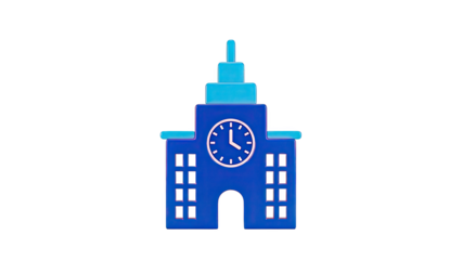 Blue cartoon clock tower building icon