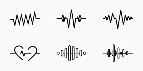 Diverse waveform illustrations and a heart rhythm graphic on a white background