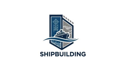 Dynamic shipbuilding emblem showcasing naval engineering and maritime industry innovation within a
