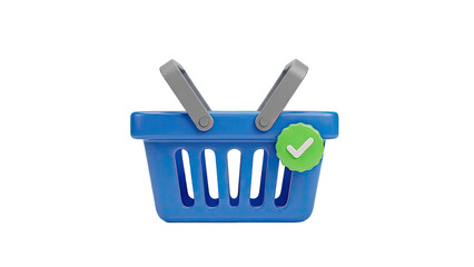 Blue Shopping Basket with Checkmark Icon