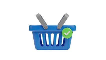 Blue Shopping Basket with Checkmark Icon