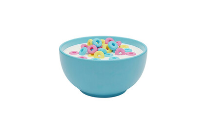 Bowl of Colorful Cereal Rings with Milk
