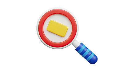 3D Magnifying Glass with Yellow Rectangle and Red Ring