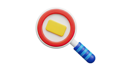 3D Magnifying Glass with Yellow Rectangle and Red Ring