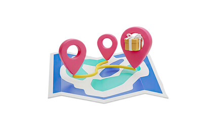 3D Map with Pin Markers and Gift Box Icon