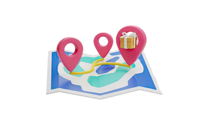 3D Map with Pin Markers and Gift Box Icon