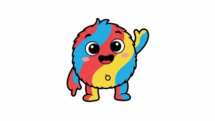 Obraz premium Cheerful striped creature with a bright smile and an inviting hand gesture, cartoon style