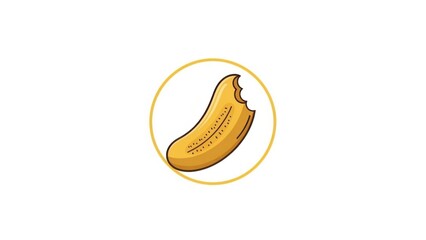 Fototapeta premium Vibrant yellow fruit with a playful bite mark, encased in a simple golden circular outline on a