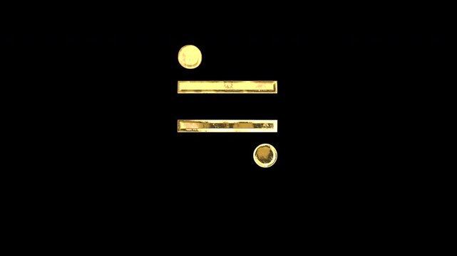 Gold approximately equal to symbol, light reflecting and patterns shifting, alpha channel