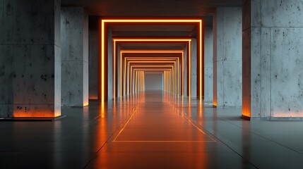 modern futuristic corridor illuminated by neon strips