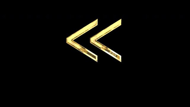 Gold left-pointing double angle quotation mark, light reflecting and patterns shifting, alpha channel