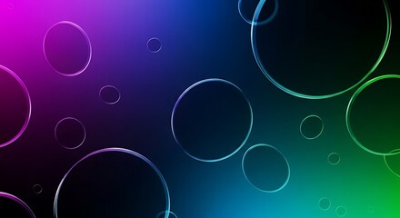 Neon glowing circles on dark gradient purple and blue background
