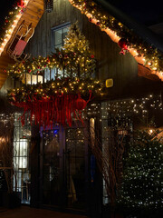 Christmas windows in a wooden house