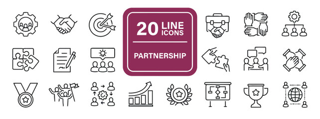 Partnership Line Icons Set for Collaboration and Teamwork
