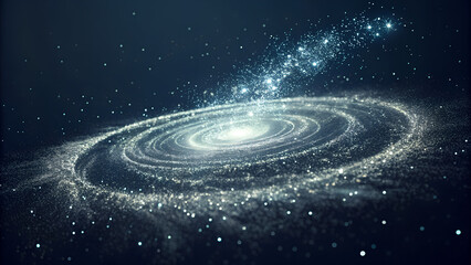 A soft, airy burst where thousands of tiny glowing dust particles swirl in a circular motion, leaving faint trails that dissolve smoothly into transparency.
