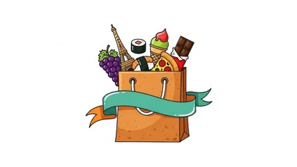 A delightful assortment of global culinary treats and iconic travel destinations in a single