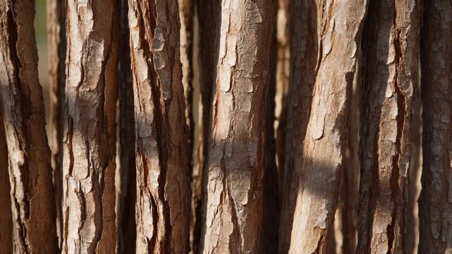 Closeup of tree trunks with rough bark texture.