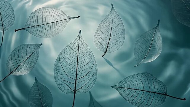 Leaves Floating on Rippling Water Surface.