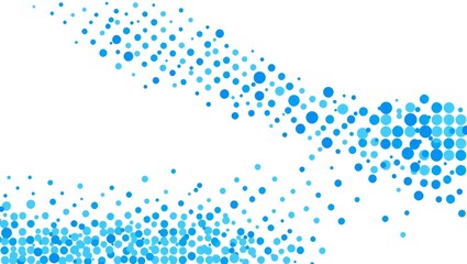 Abstract blue dots forming a wave pattern on a white background