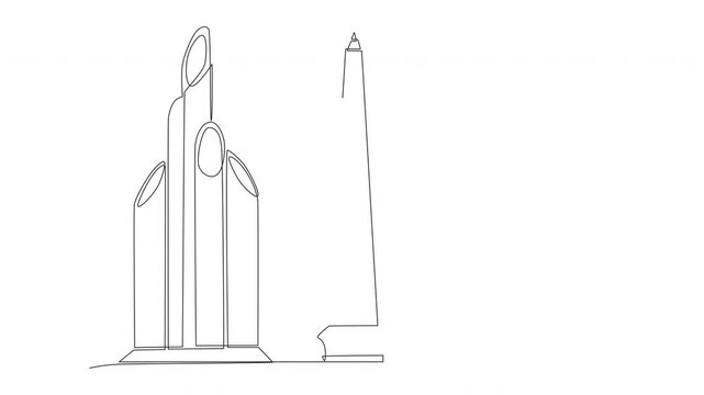 Animated The sharpened bamboo monument, the hero's monument and the Surabaya monument. Surabaya concept one-line drawing