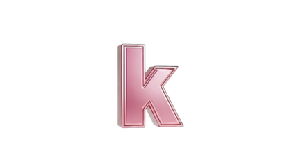 3D Lowercase Letter K, Pink Metallic Finish
