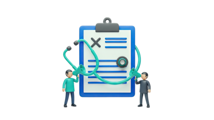 3D Medical Clipboard with Stethoscope and Figures