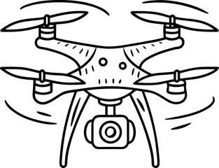 Quadcopter drone with camera flying, aerial and videography technology concept