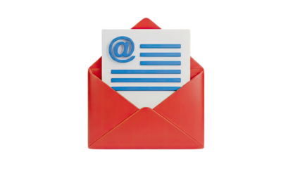 3D Red Envelope with Email Symbol and Lines
