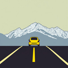 Yellow car mountain road travel landscape adventure journey scenic