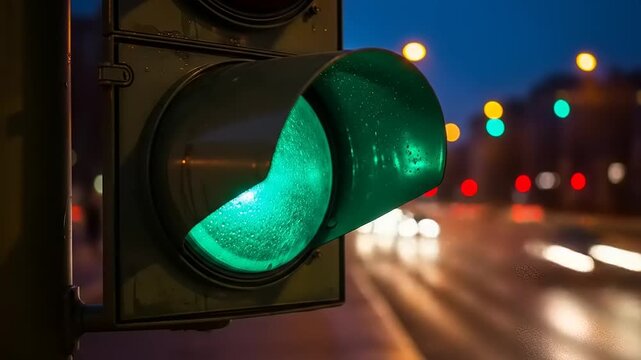 Green Light City Street at Night.