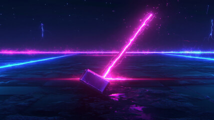 Neon, hammer, glowing, handle, electric, futuristic, night Neon glowing hammer with electric
